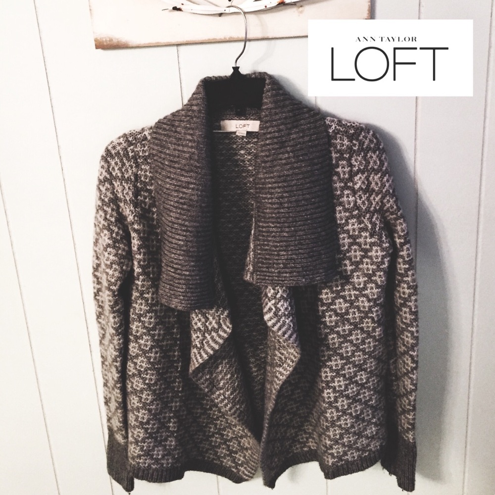 Gray and white Loft cardigan